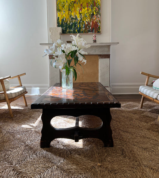 Vintage Brutalist Spanish Burl Inlay Coffee Table