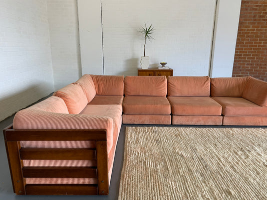 Vintage Modular Sofa in Peach Velvet Corduroy