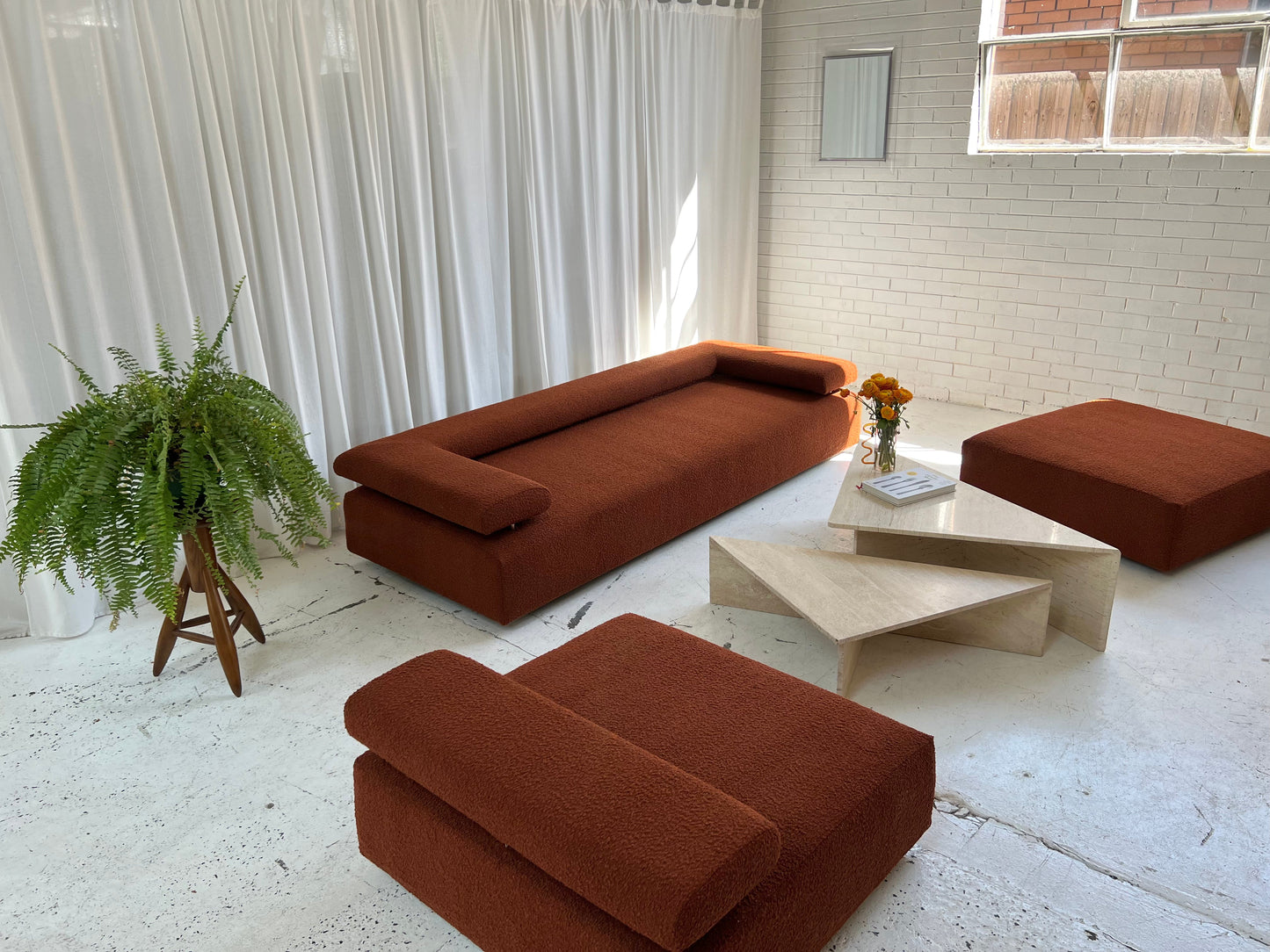 = Bespoke Rust Boucle Sofa - 2 Singles & Ottoman