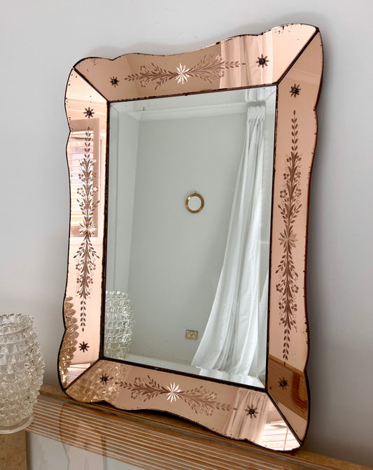 - French 1930s Pink Mirror