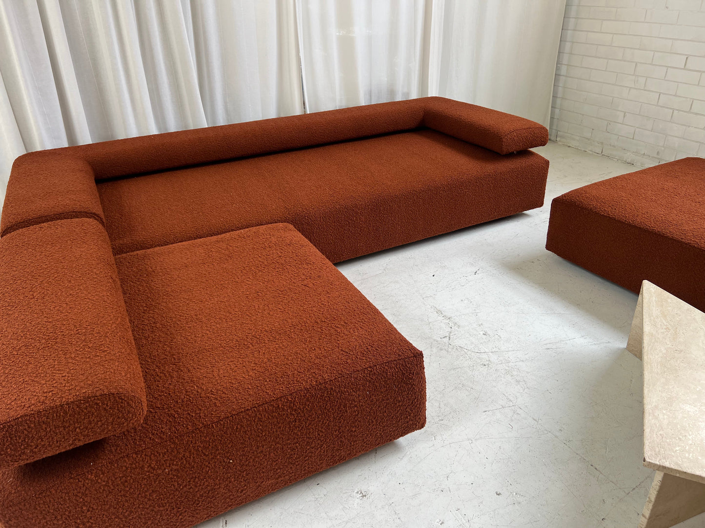 = Bespoke Rust Boucle Sofa - 2 Singles & Ottoman