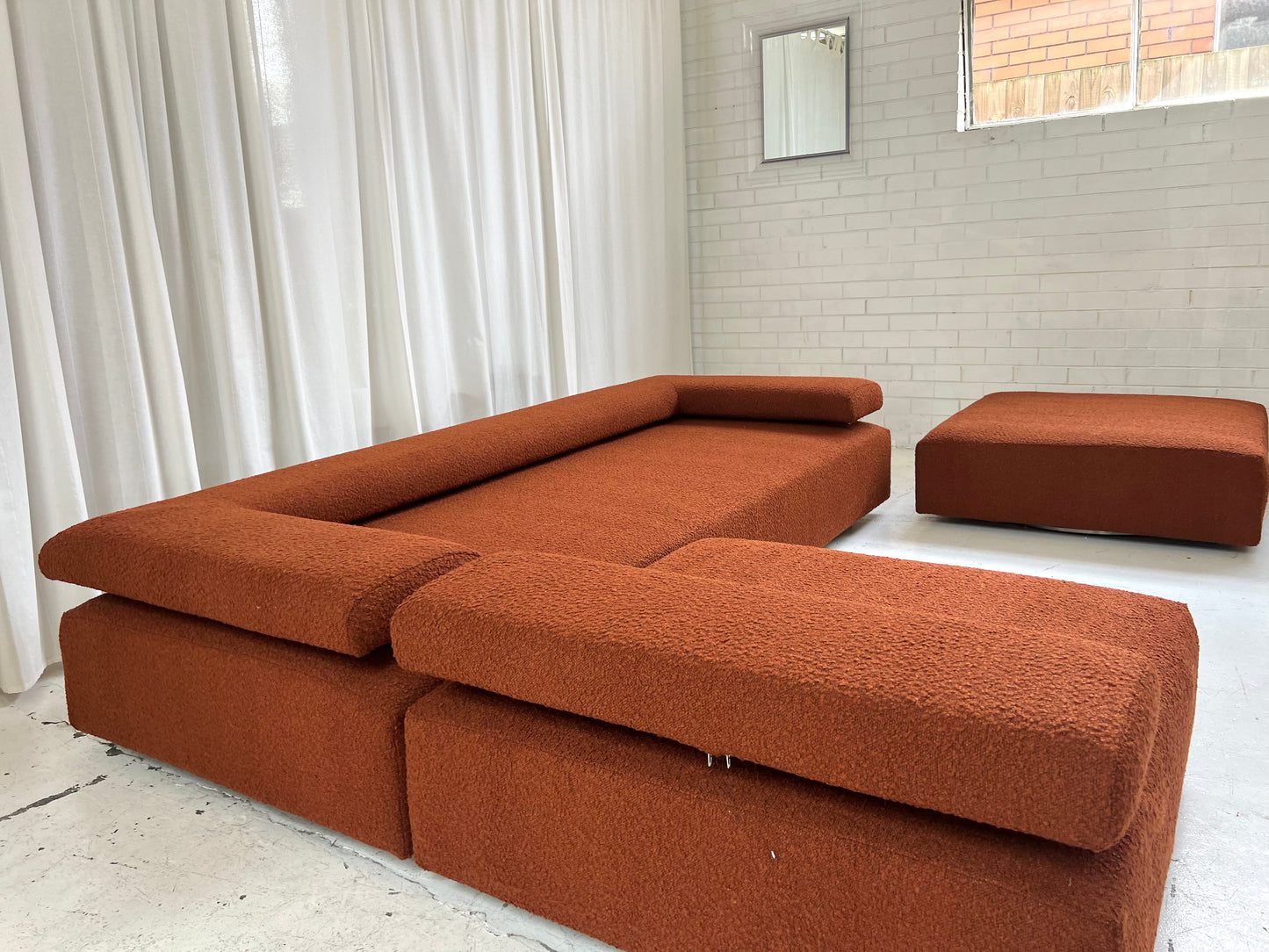 = Bespoke Rust Boucle Sofa - 2 Singles & Ottoman