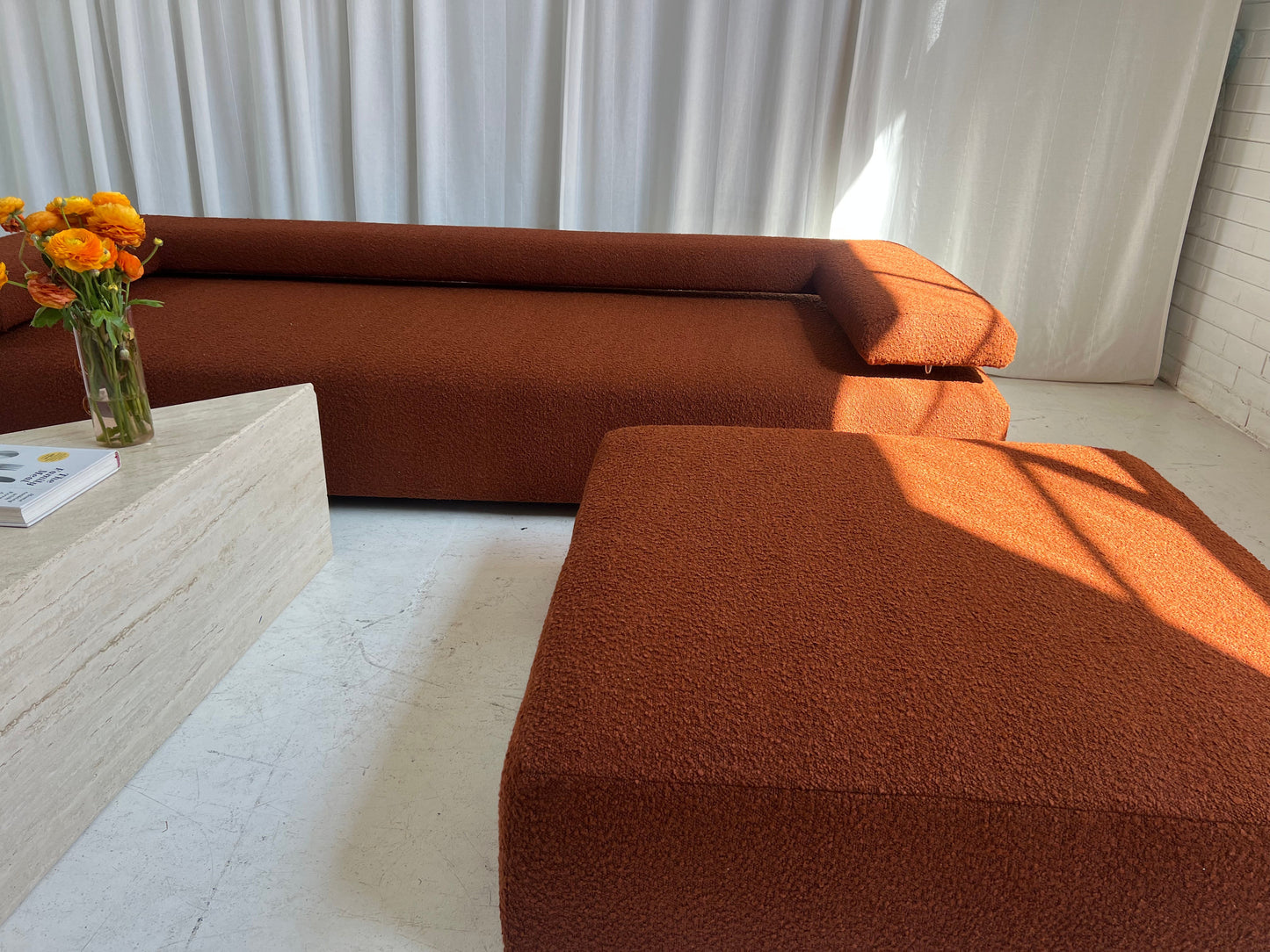 = Bespoke Rust Boucle Sofa - 2 Singles & Ottoman