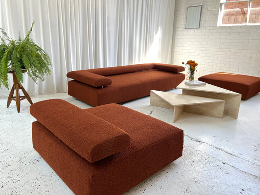 = Bespoke Rust Boucle Sofa - 2 Singles & Ottoman