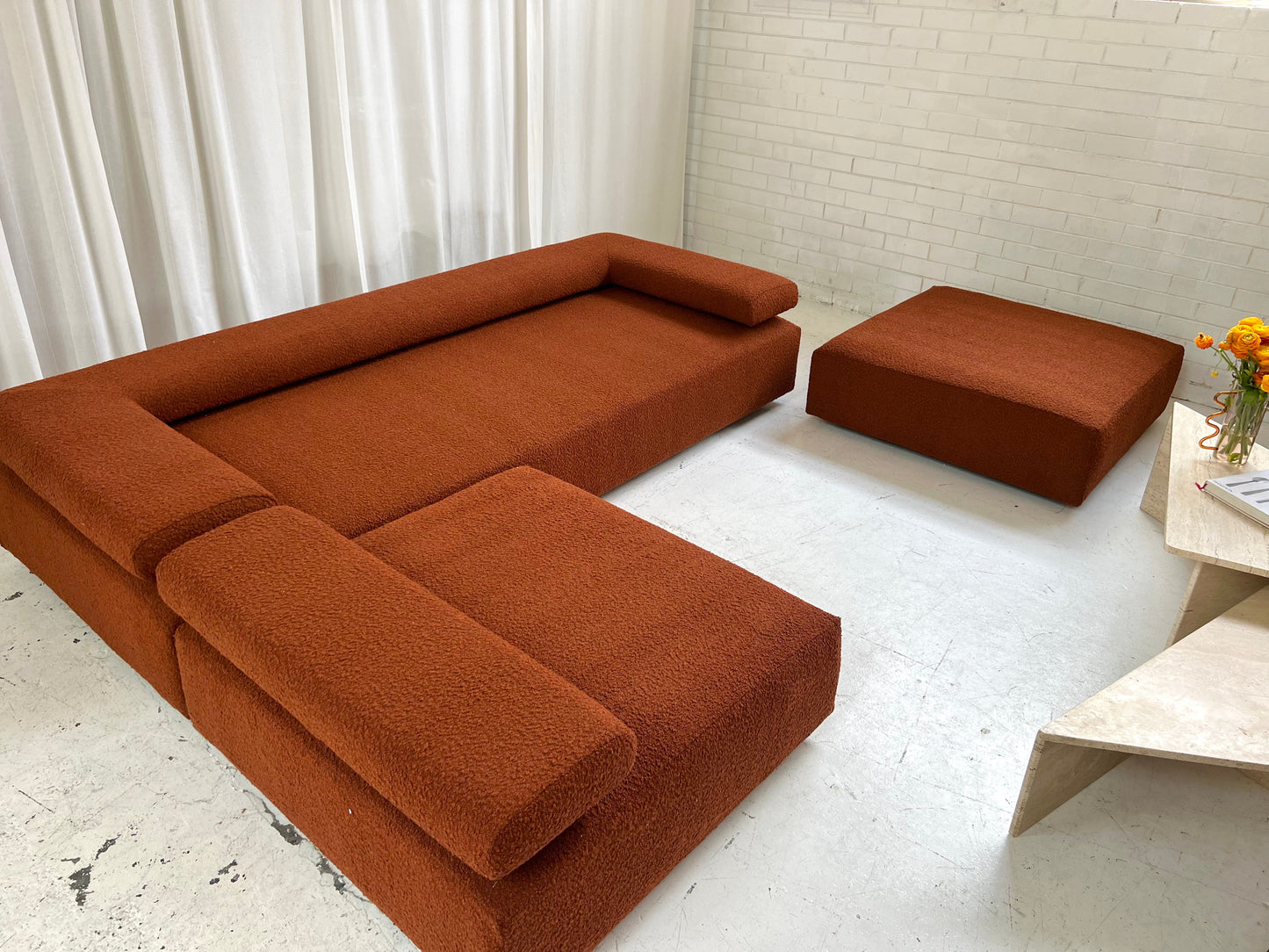 = Bespoke Rust Boucle Sofa - 2 Singles & Ottoman