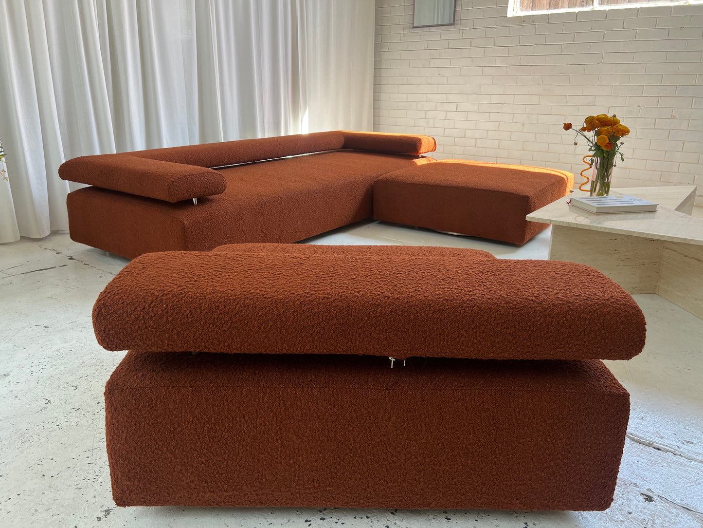 = Bespoke Rust Boucle Sofa - 2 Singles & Ottoman