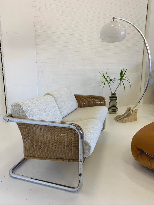 Fabulous Vintage Wicker and Chrome Cantilever Tub Lounge by Martin Visser. Circa 1970’s