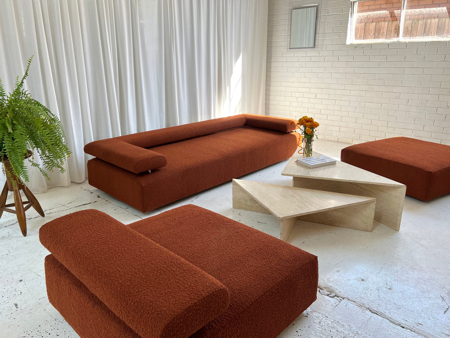 = Bespoke Rust Boucle Sofa - 2 Singles & Ottoman