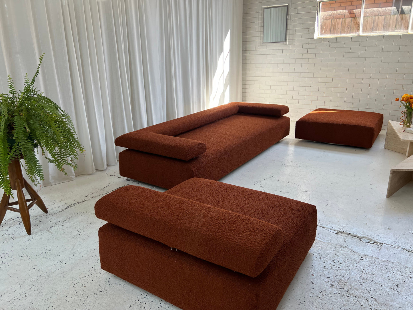 = Bespoke Rust Boucle Sofa - 2 Singles & Ottoman