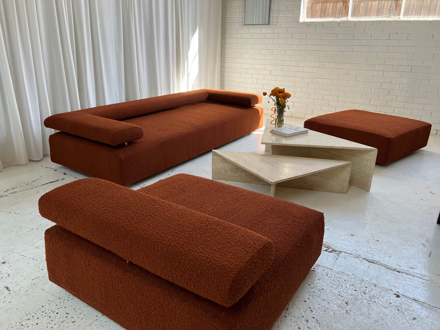 = Bespoke Rust Boucle Sofa - 2 Singles & Ottoman