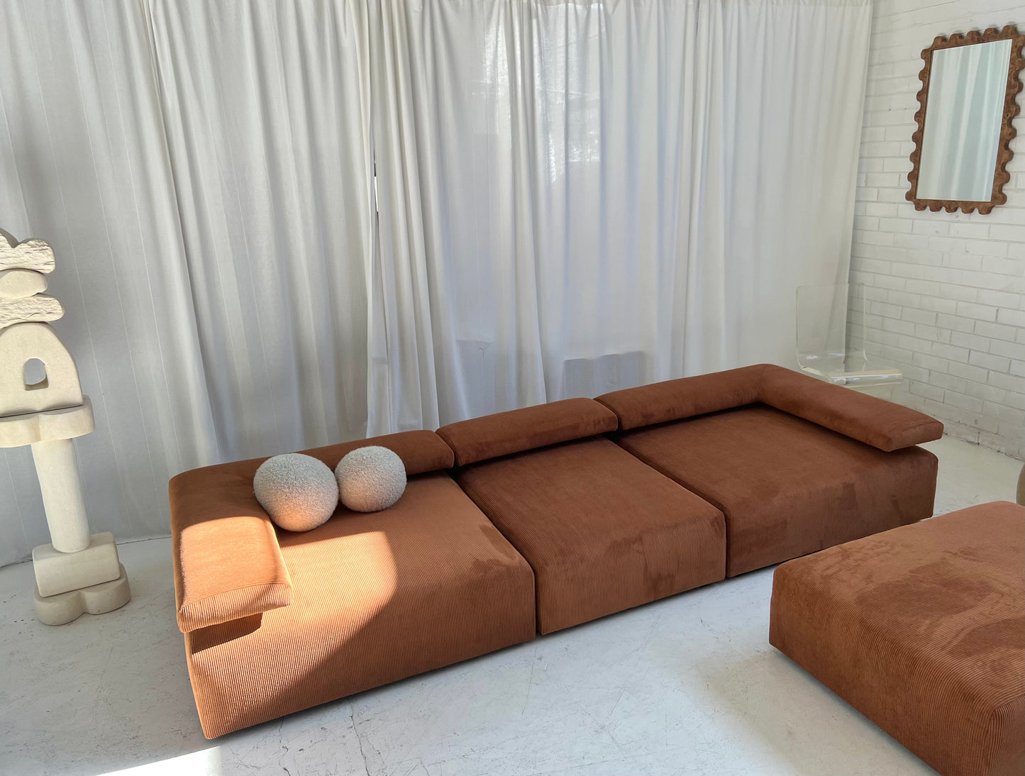 - Large Bespoke Brown Corduroy Modular Sofa Set