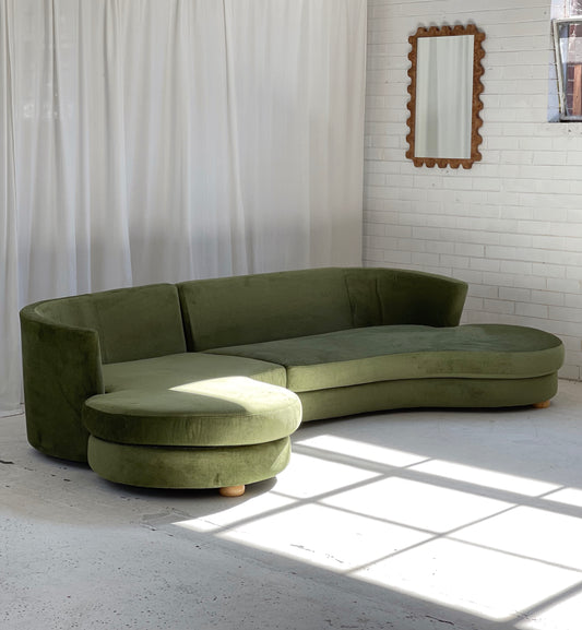 Curved Green Velvet Sofa