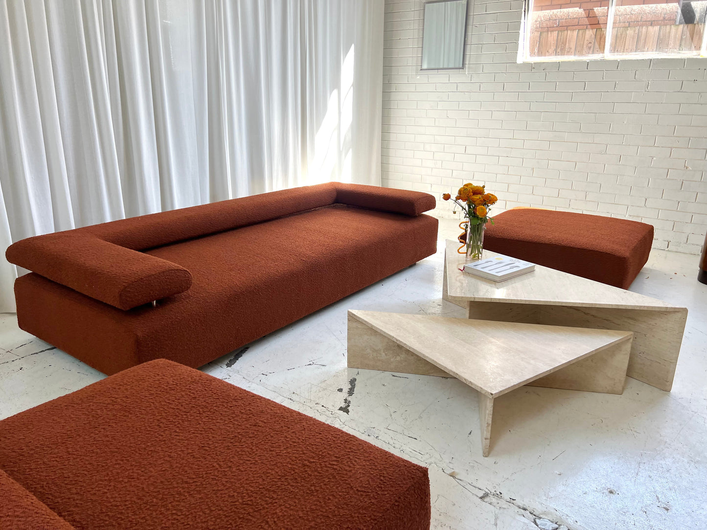 = Bespoke Rust Boucle Sofa - 2 Singles & Ottoman