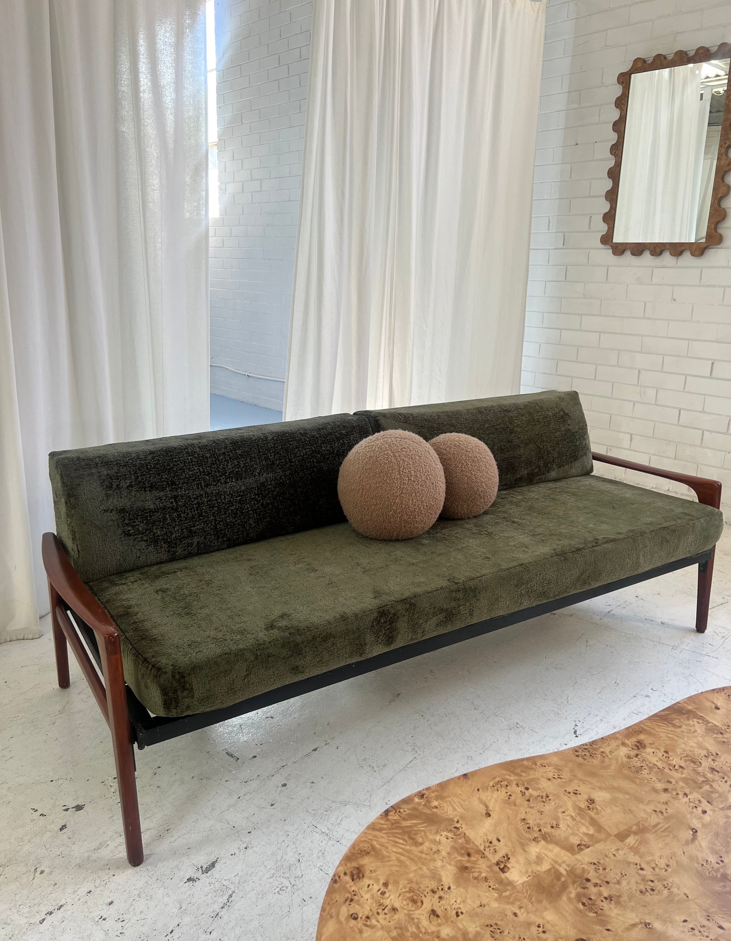 - Green Velvet Mid Century Sofa