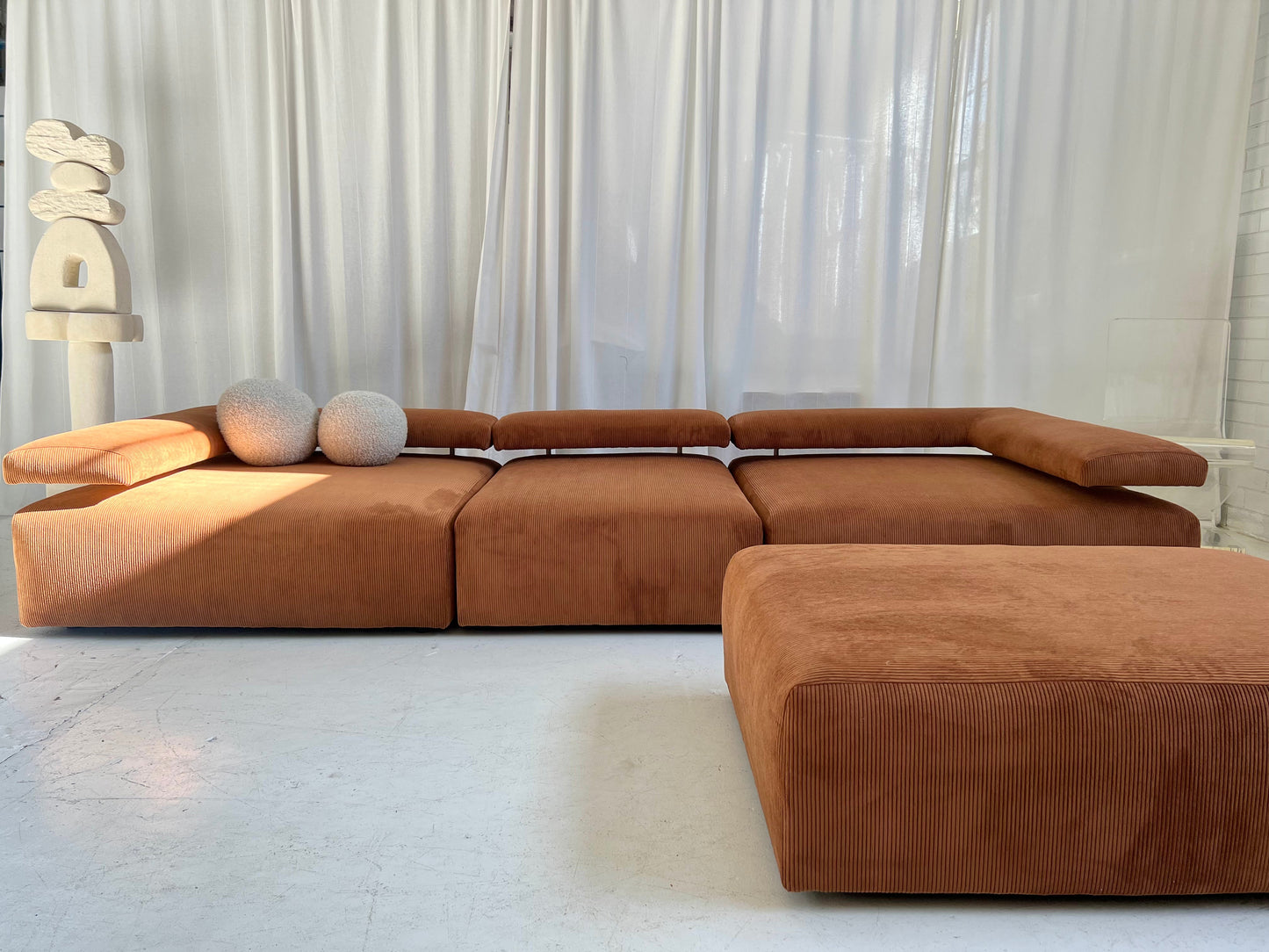 - Large Bespoke Brown Corduroy Modular Sofa Set