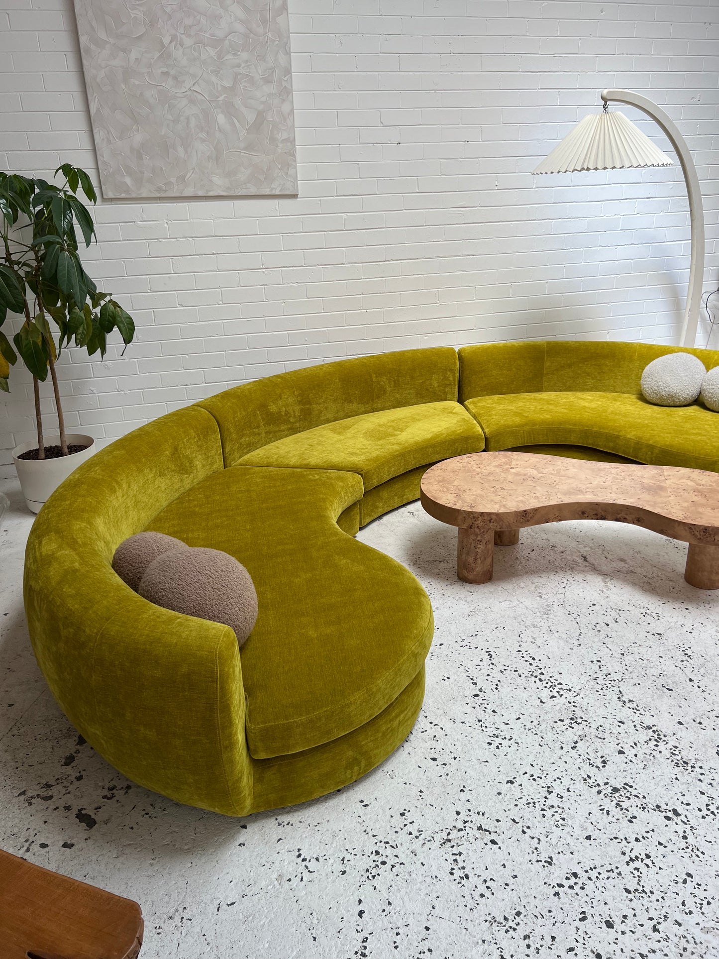 - Bespoke Large Chartreuse Velvet Curved Modular Sofa