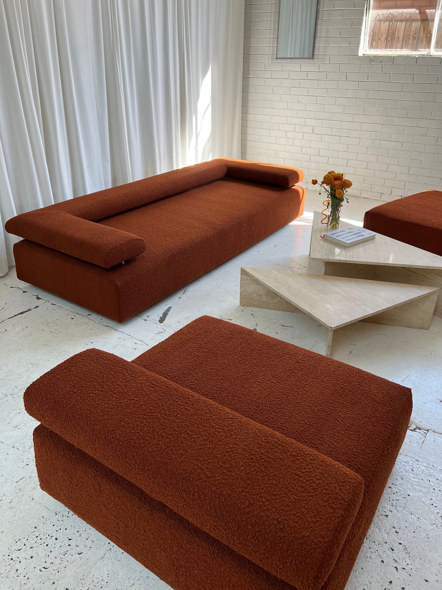 = Bespoke Rust Boucle Sofa - 2 Singles & Ottoman